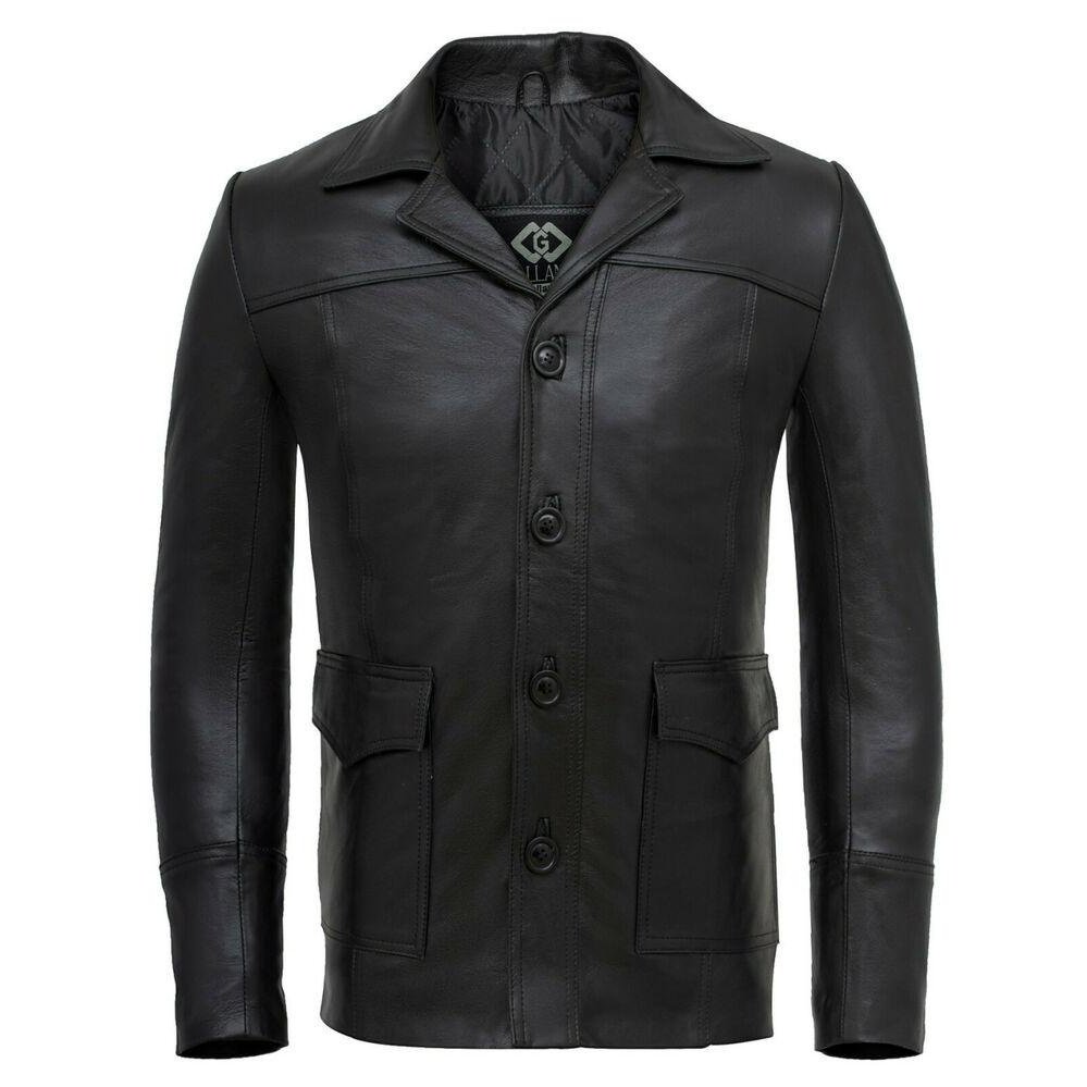 Mens vintage black leather jacket best sale