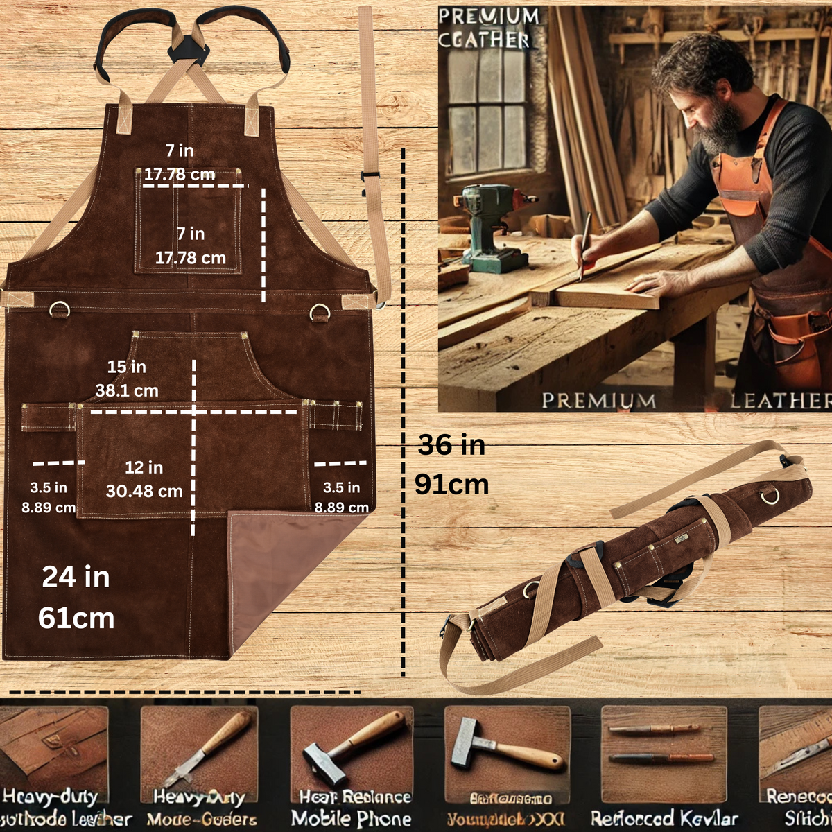 Cowhide Leather Woodworking Apron: Durable Protection for Every Task