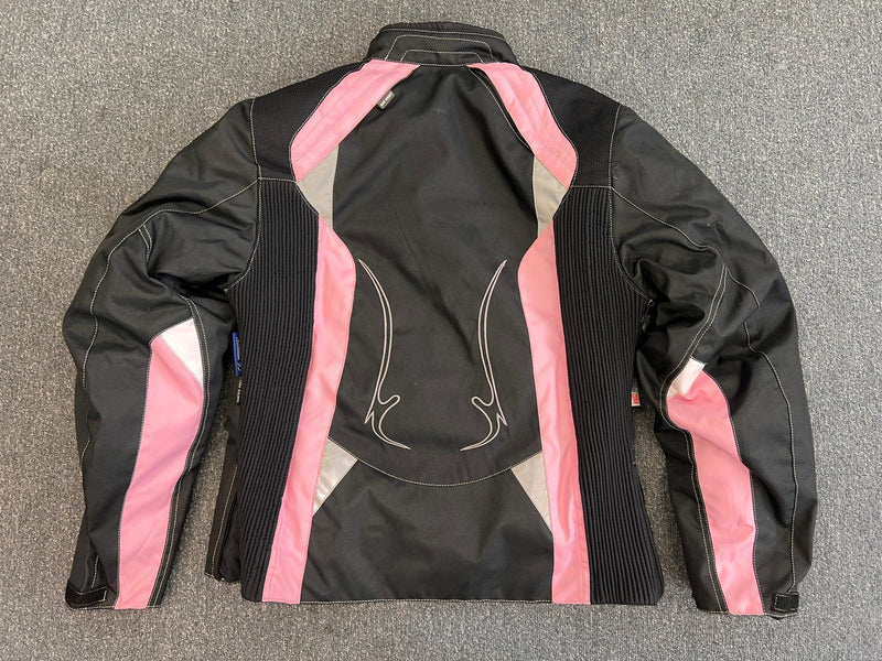 Arena Womens Ladies Black and Pink Textile Biker Jacket Large - 