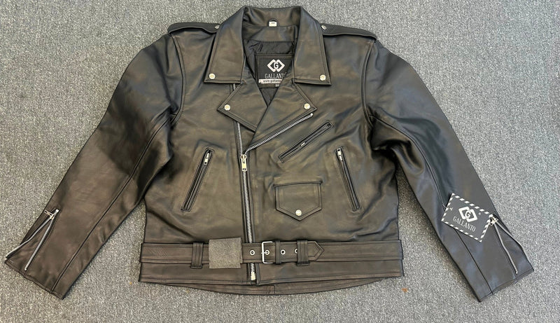 Black Brando Leather Jacket Plain Cowhide 2XL - 