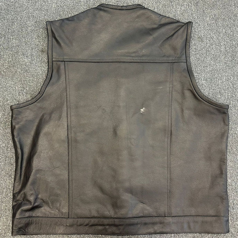 Black Classic Collarless SOA Leather Biker Vest 4XL - 