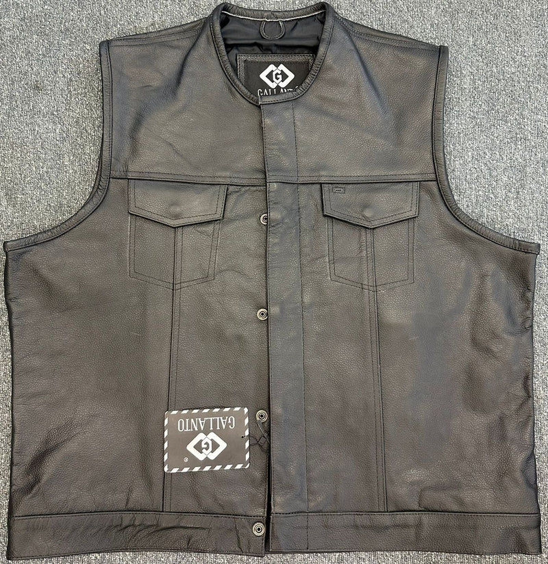 Black Classic Collarless SOA Leather Biker Vest 4XL - 