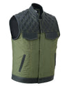 Black Leather & Olive Green Denim Combo Biker Diamond Gilet Vest - 