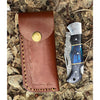 Blue and Grey Damascus Handmade Steel Pocket Folding Knife -