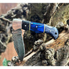 Blue and Grey Damascus Handmade Steel Pocket Folding Knife -