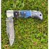 Blue and Grey Damascus Handmade Steel Pocket Folding Knife -