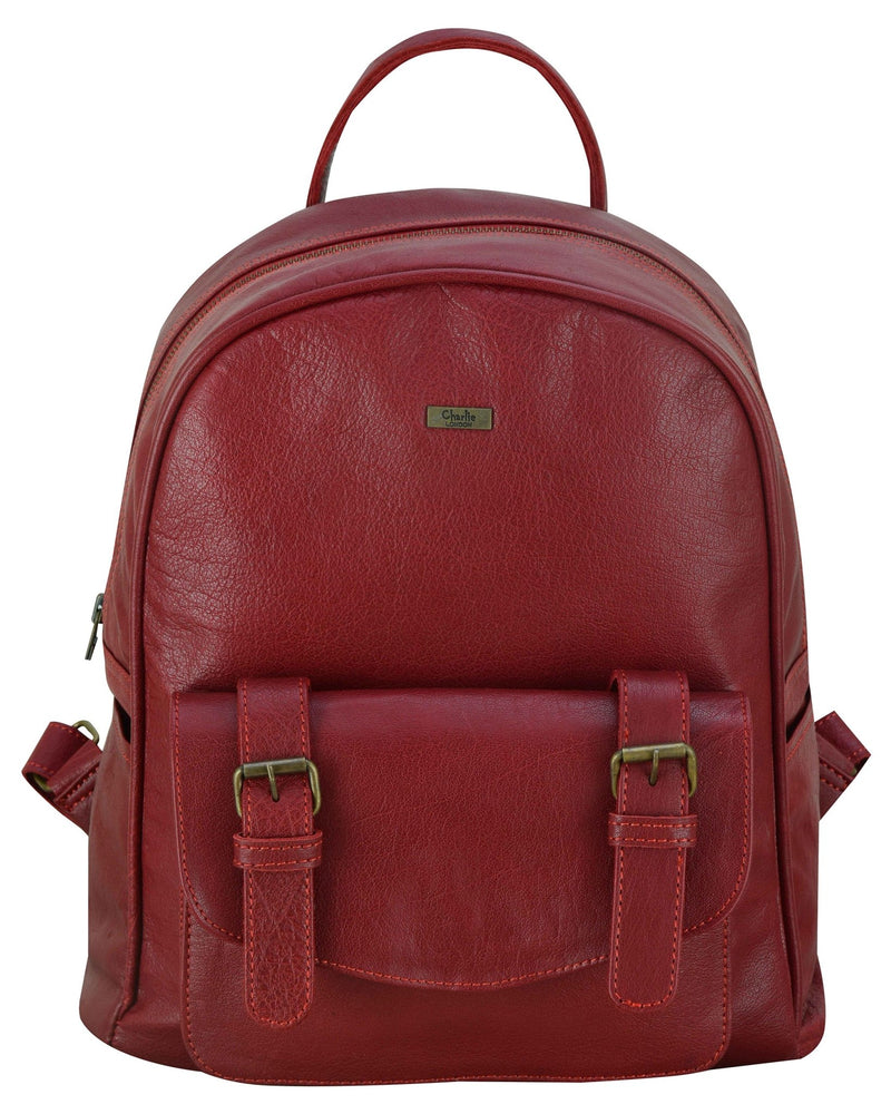 Charlie London One Pocket Classic Leather DayPack Backpack - 