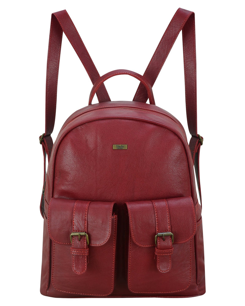 Charlie London two Pockets Classic Leather DayPack Backpack - 