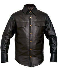 Classic Full Long Sleeve Mens Brown Leather Shirt - 