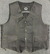 Classic Mens Black USA Eagle Embossed Leather Biker Vest M - 