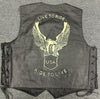 Classic Mens Black USA Eagle Embossed Leather Biker Vest XL - 