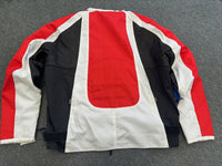 Collarless Black Red and White Textile and Black Porforated Leather Jacket Size XL - 