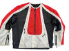 Collarless Black Red and White Textile and Black Porforated Leather Jacket Size XL - 