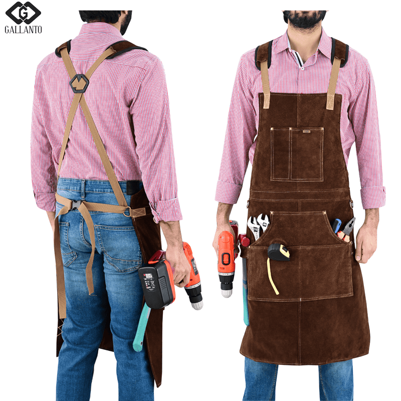 Cowhide Leather Tool Apron – Heavy - Duty, Heat - Resistant, 6 Pockets - 