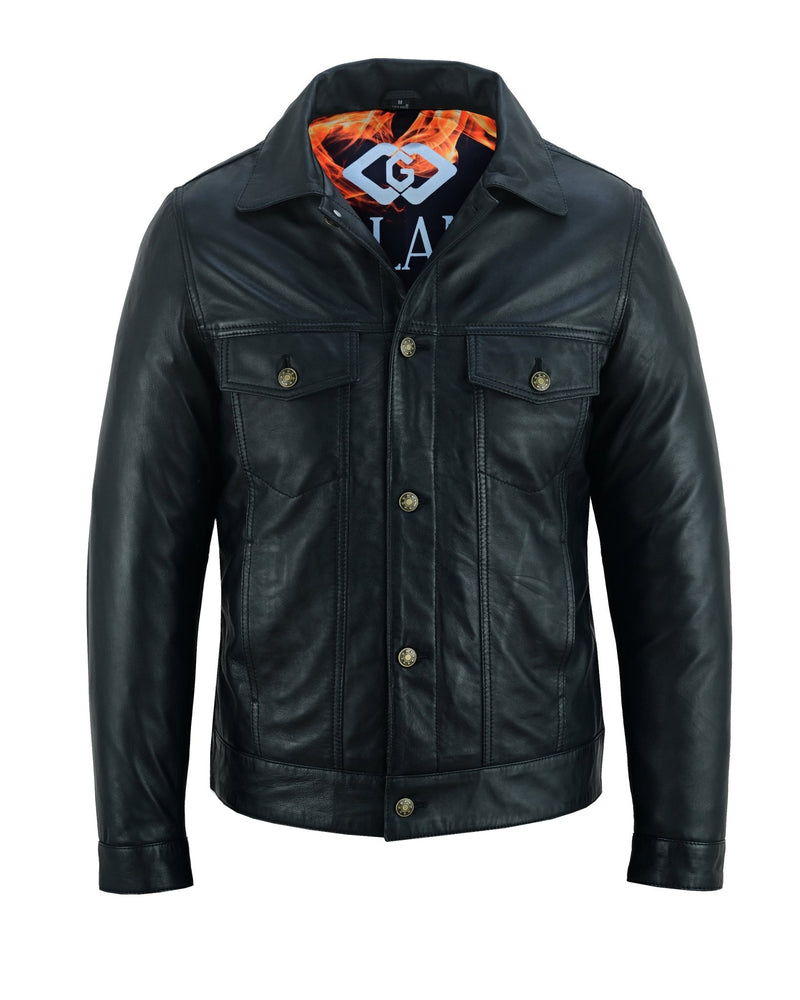 Fernando 's Classic Mens Black Leather Trucker Jacket -