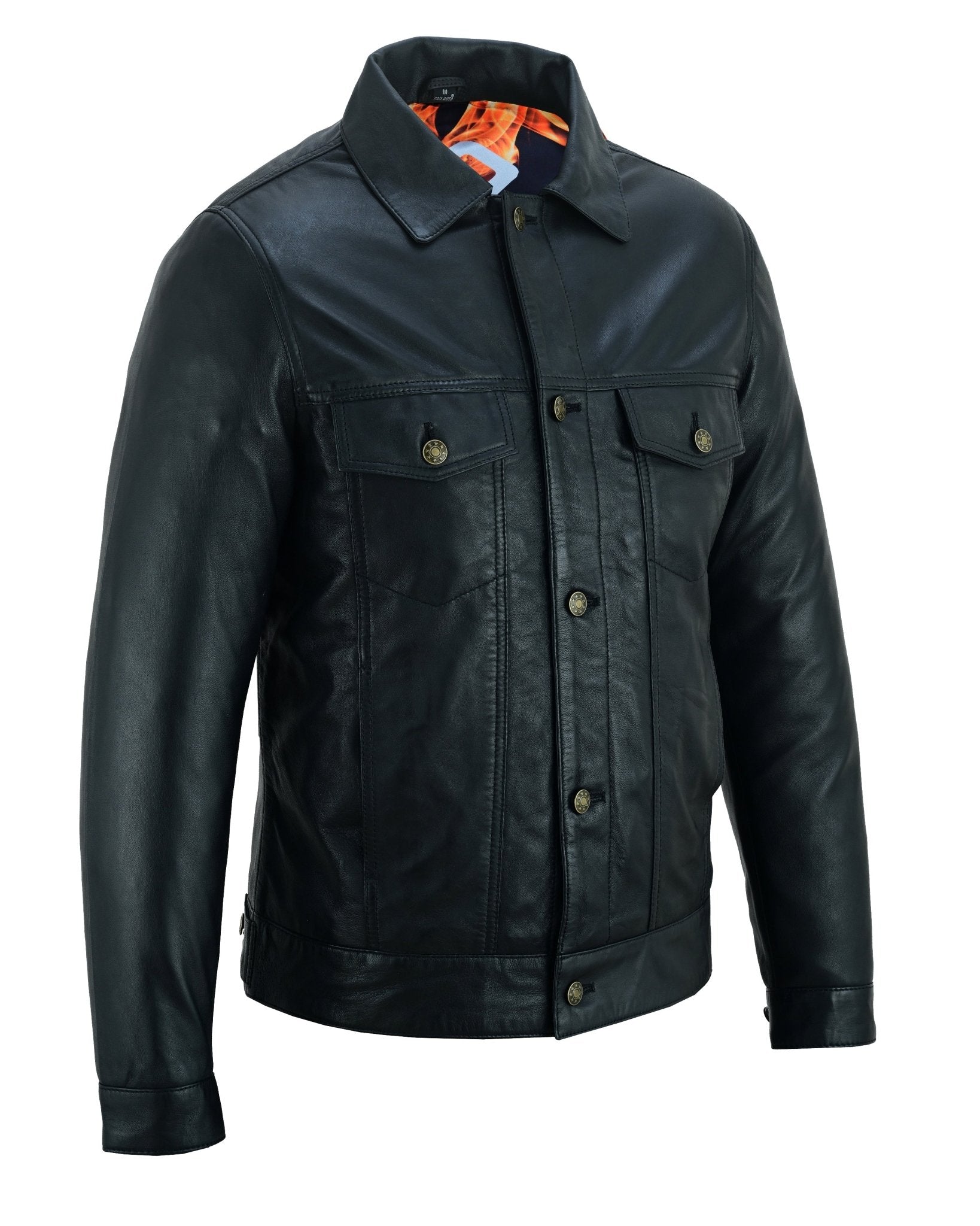 Fernando s Classic Mens Black Leather Trucker Jacket