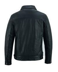 Fernando 's Classic Mens Black Leather Trucker Jacket with Zip and Snaps -