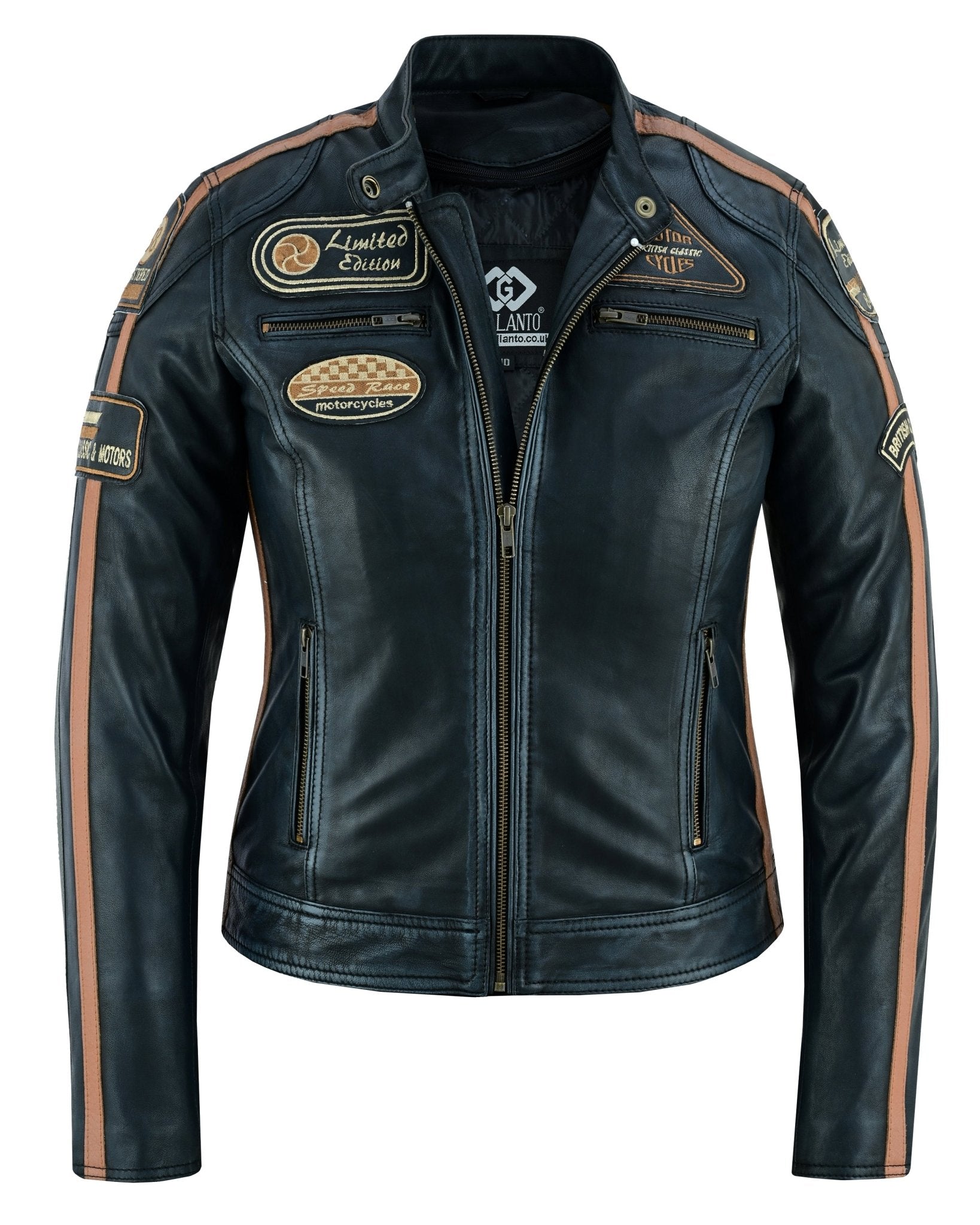 Women Leather Brando popular Biker Ladies Motorbike Motorcycle Fashion Leather Coat / Women Ladies Golden Button Black Leather Jacket