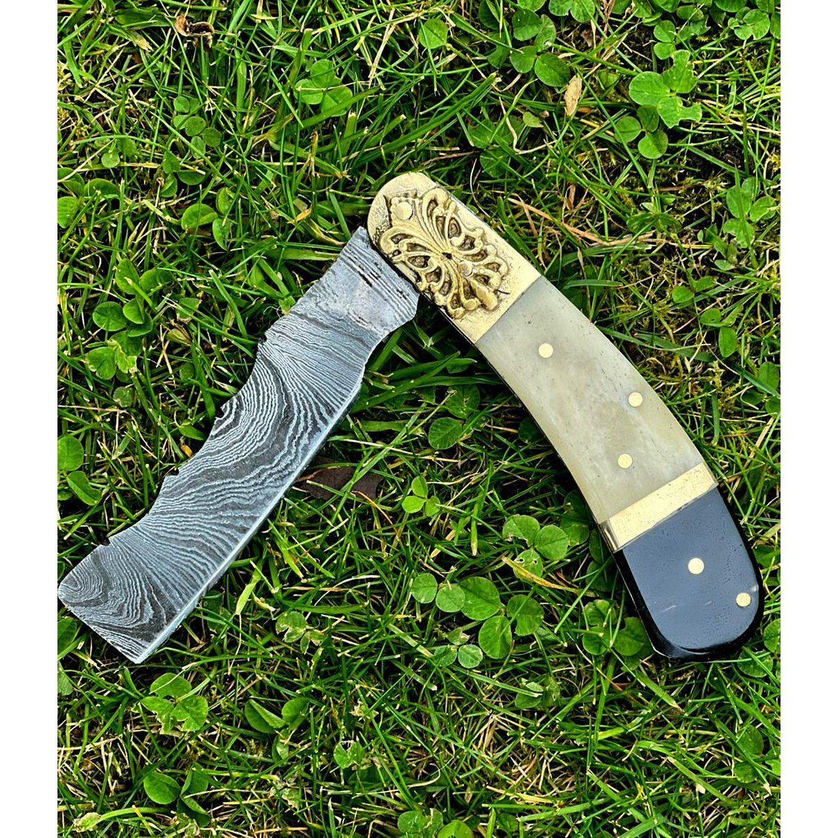 Handmade Pocket Knife For Gift With Leather Cover ,Hand Forged Folding Knife With Damascus Steel Blade ,Groomsmen selling Gift ,Gift For Boyfriend