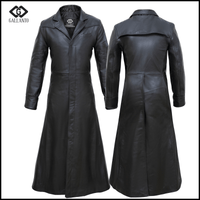 Matrix Neo Black Leather Trench Long Coat - Men's Long Trench Coat Gothic Style - 