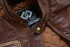 Mens British Motorcycle Black Wax Leather Badges Jacket Biker Tan Green Striped - 