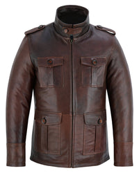 Men's Brown Leather Coat: Aberdeen -