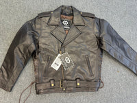 Men's BrownLeather Brando Motorcycle Riders Jacket Full Belt - 