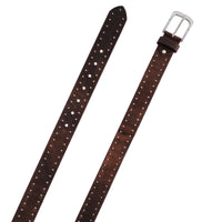 Mens Crazy Holes Genuine Leather Belt - Casual Belt for Suits & Jeans, Single Prong Buckle - 