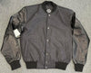 Mens Dark Grey Tweed Casual Bomber Jacket with real leather sleeves - 