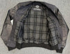 Mens Dark Grey Tweed Casual Bomber Jacket with real leather sleeves - 