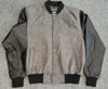 Mens Grey Tweed Casual Bomber Jacket with real leather sleeves - 