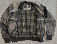 Mens Grey Tweed Casual Bomber Jacket with real leather sleeves - 