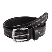 Mens Quad Stich Genuine Leather Belt - Casual Belt for Suits & Jeans, Single Prong Buckle - 