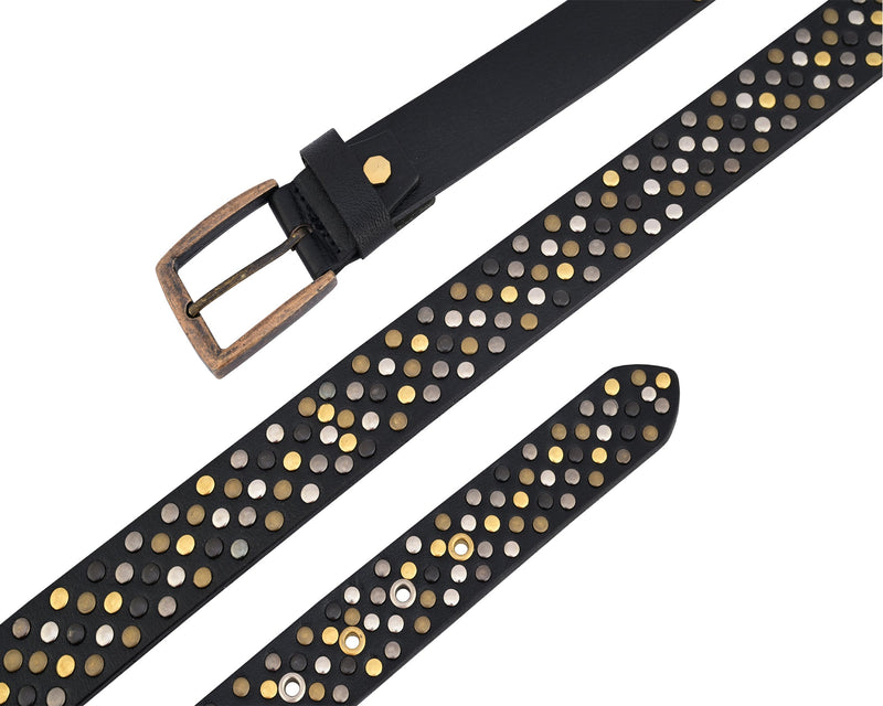 Multi Rivets Studded Genuine Leather Embellished Belt Punk Rock - 