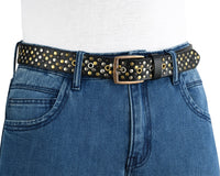 Multi Rivets Studded Genuine Leather Embellished Belt Punk Rock - 