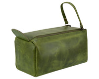 Premium Cowhide Leather Toiletry Bag Travel Dopp Kit Distressed Green - 