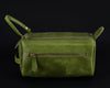 Premium Cowhide Leather Toiletry Bag Travel Dopp Kit Distressed Green - 