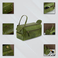 Premium Cowhide Leather Toiletry Bag Travel Dopp Kit Distressed Green - 