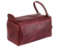 Premium Cowhide Leather Toiletry Bag Travel Dopp Kit Distressed Maroon - 