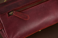 Premium Cowhide Leather Toiletry Bag Travel Dopp Kit Distressed Maroon - 