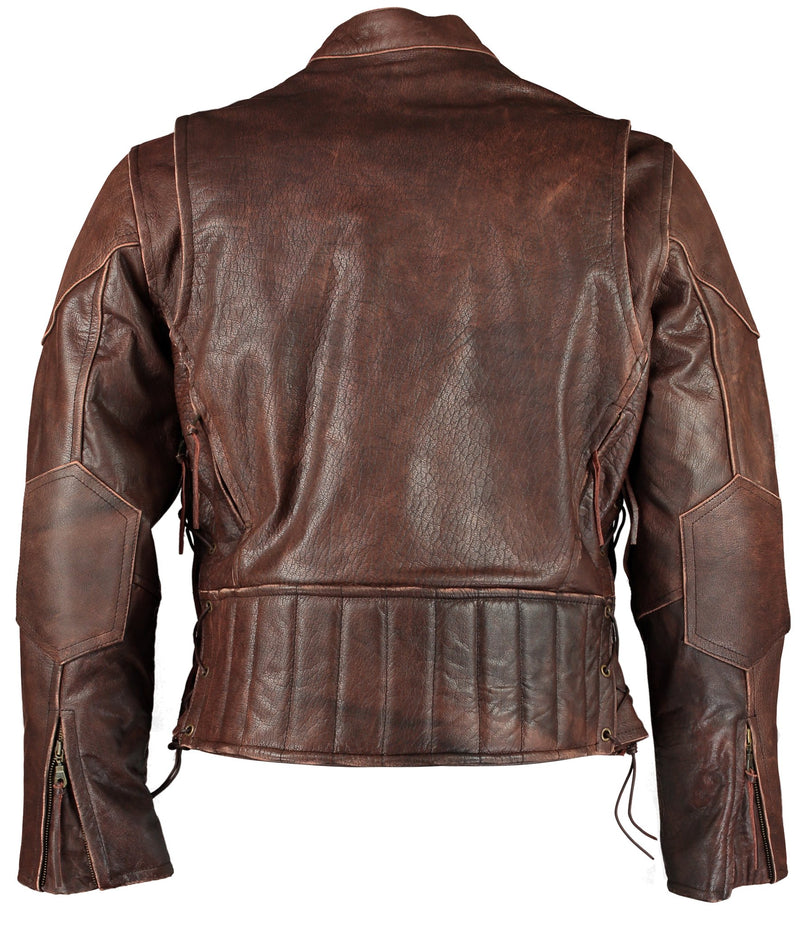 Retro Brown Cruiser Vented Biker Distressed Leather Jacket XL - 