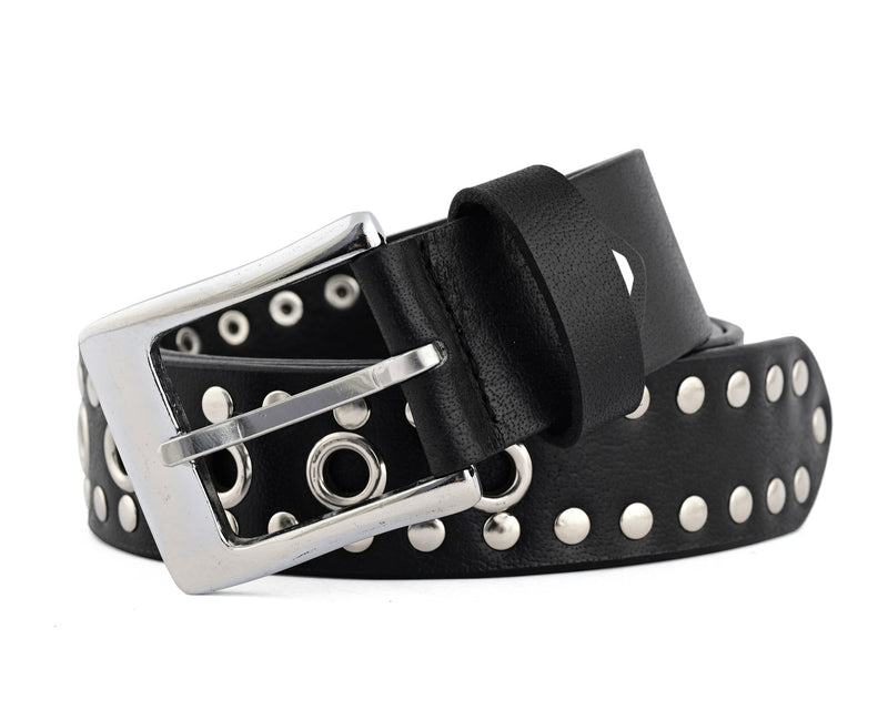 Rock Style Rivets Studs Genuine Leather Belt - Punk Goth - 