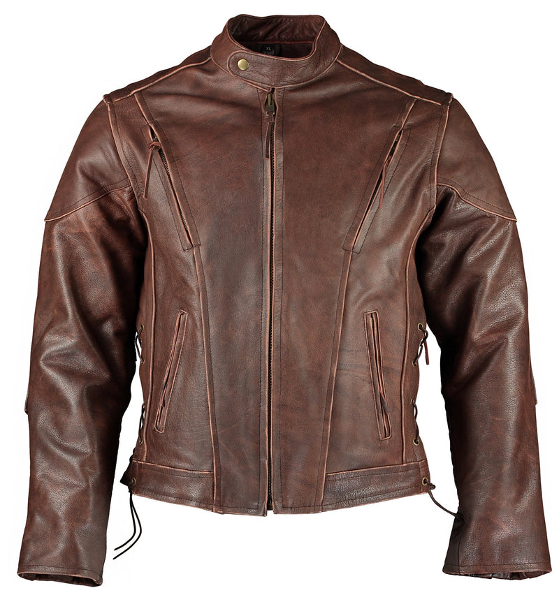 Speedster Retro Brown Cruiser Vented Biker Distressed Leather Jacket Motorcycle - 