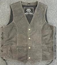 Stonewash Grey Side Lace Classic Mens Leather Vest Waistcoat - 