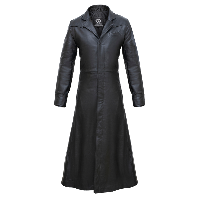 Matrix Neo Black Leather Trench Long Coat - Men's Long Trench Coat Gothic Style