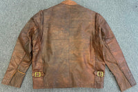 Vintage Brown Mens Biker Classic Racer Leather Jacket 2XL - 