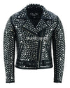 Women's Black Designer Leather Biker Jacket with Silver Studs -