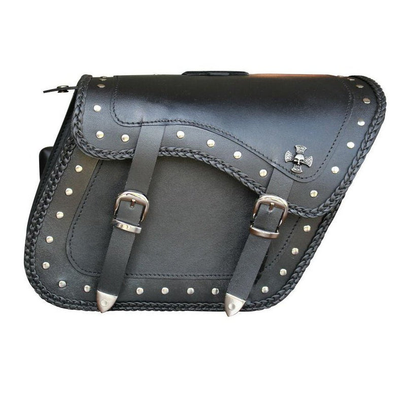 20082 Skull Iron Cross Zip-Off Motorcycle Leather Saddle Bag -