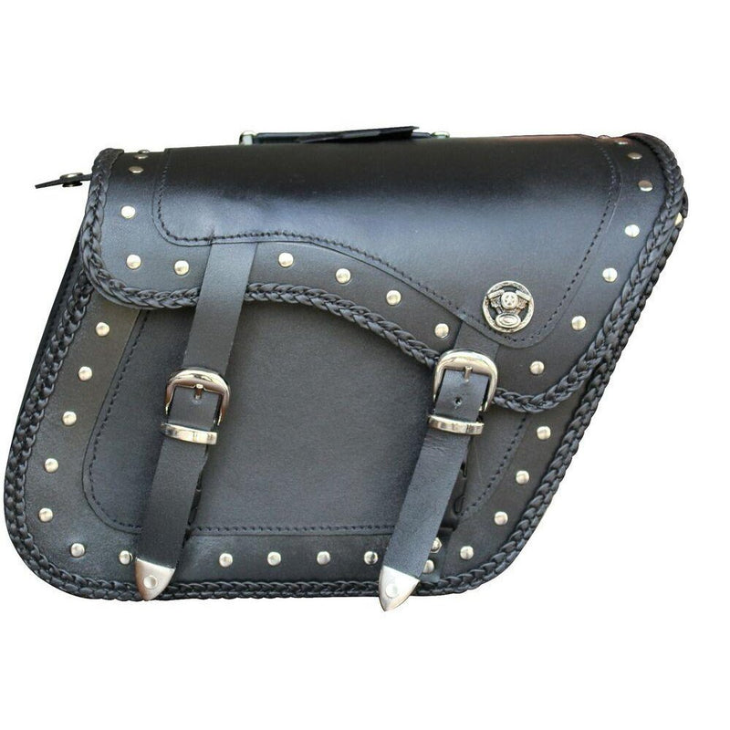 20082 Twin Turbo Engine Zip-Off Motorcycle Leather Saddle Bag -