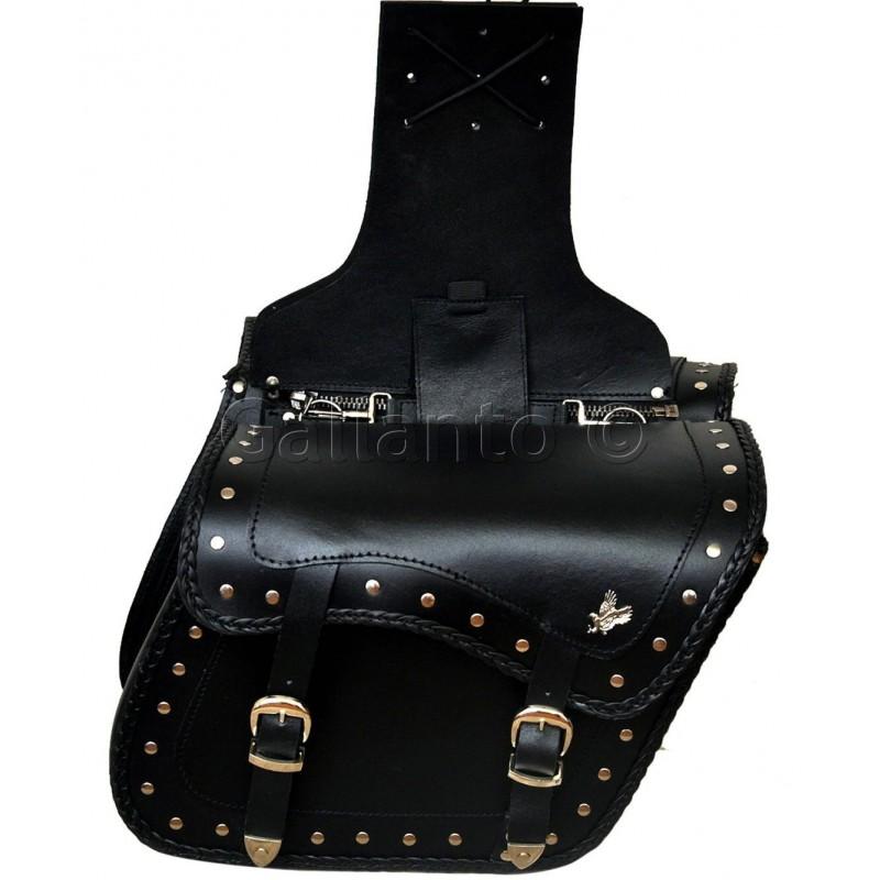 20082 Zip-Off Eagle Harley Style Motorcycle Leather Saddle Bag -